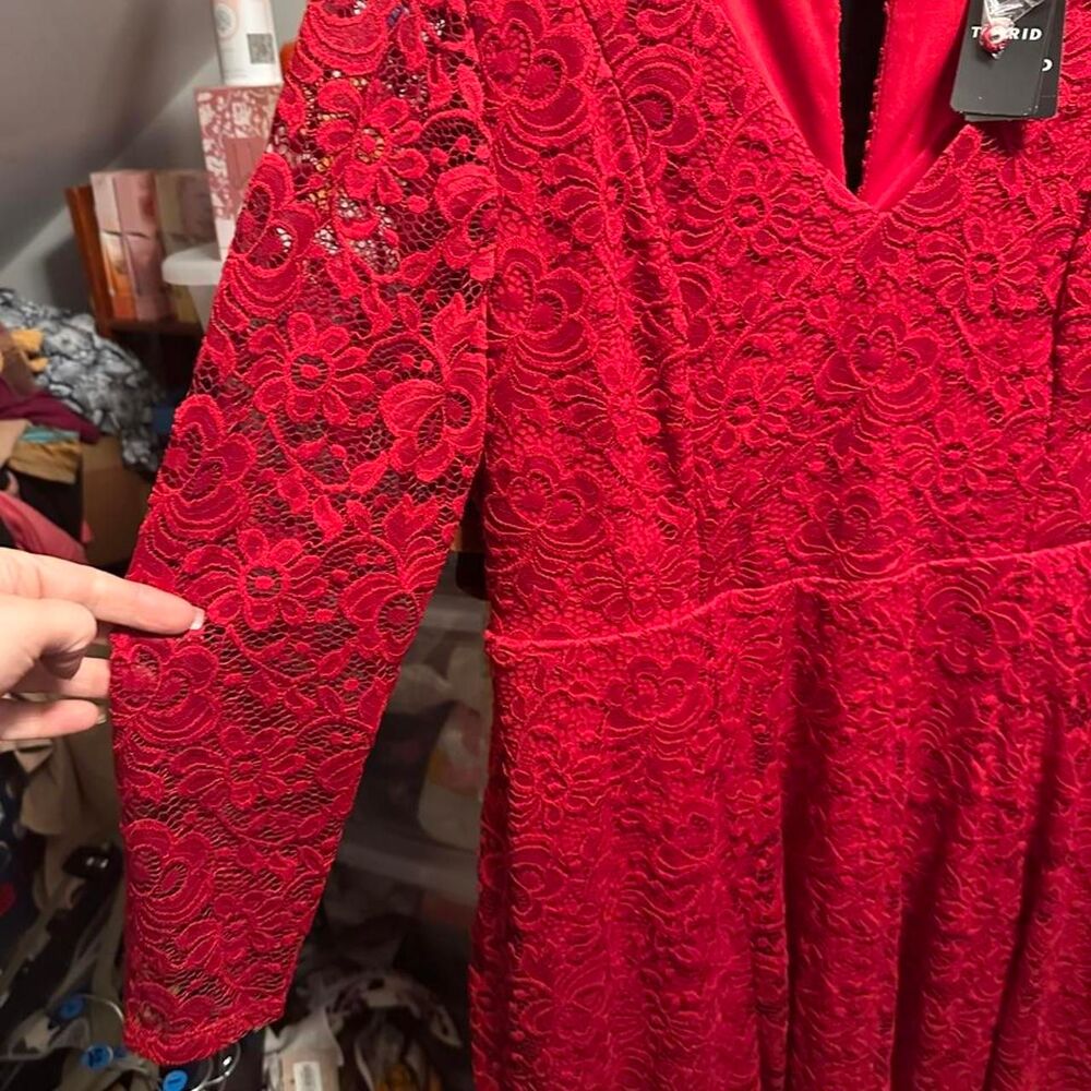 Torrid NWT Red lace dress with long sleeves and...